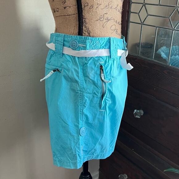 90s/Y2K Vintage Steve & Barry Turquoise Micro Shorts Size 8 Midrise Belted Boho - Picture 4 of 17